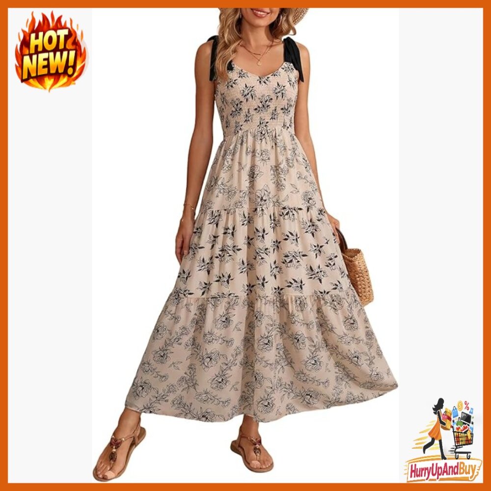 Floral Maxi Dress Boho Chic Summer Casual Beach Sundress Adjustable Straps